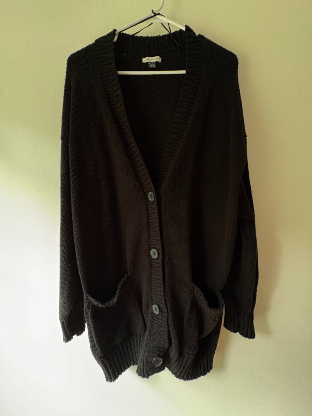 American Eagle Oversized Black Knit Cardigan Sweater Vintage Look XL
